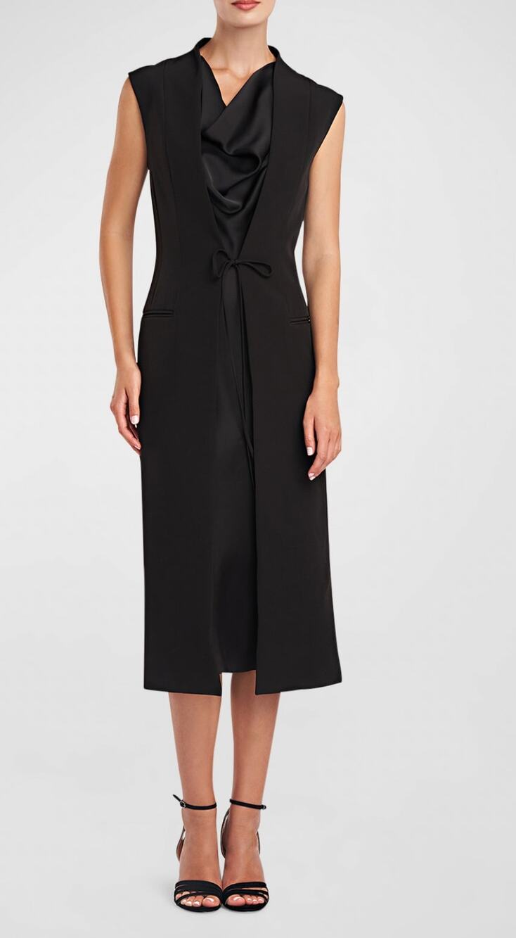 HALSTON Women's Jacklyn Dress In Crepe & Satin Size 2 Black Sleeveless NWT